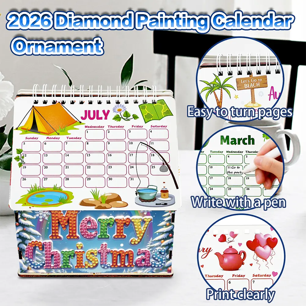 2026 Calendar Diamond Painting Calendar Set Diamond Painting Kit for Living Room Bedroom Office Desk Gift Giving