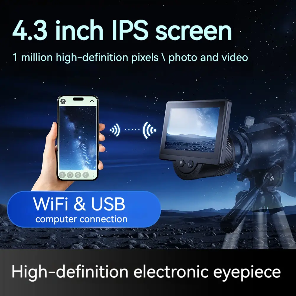 WiFi Electronic Eyepiece with 4.3 Inch IPS Screen Telescope Camera Eyepiece for Astronomical Telescope Accessories