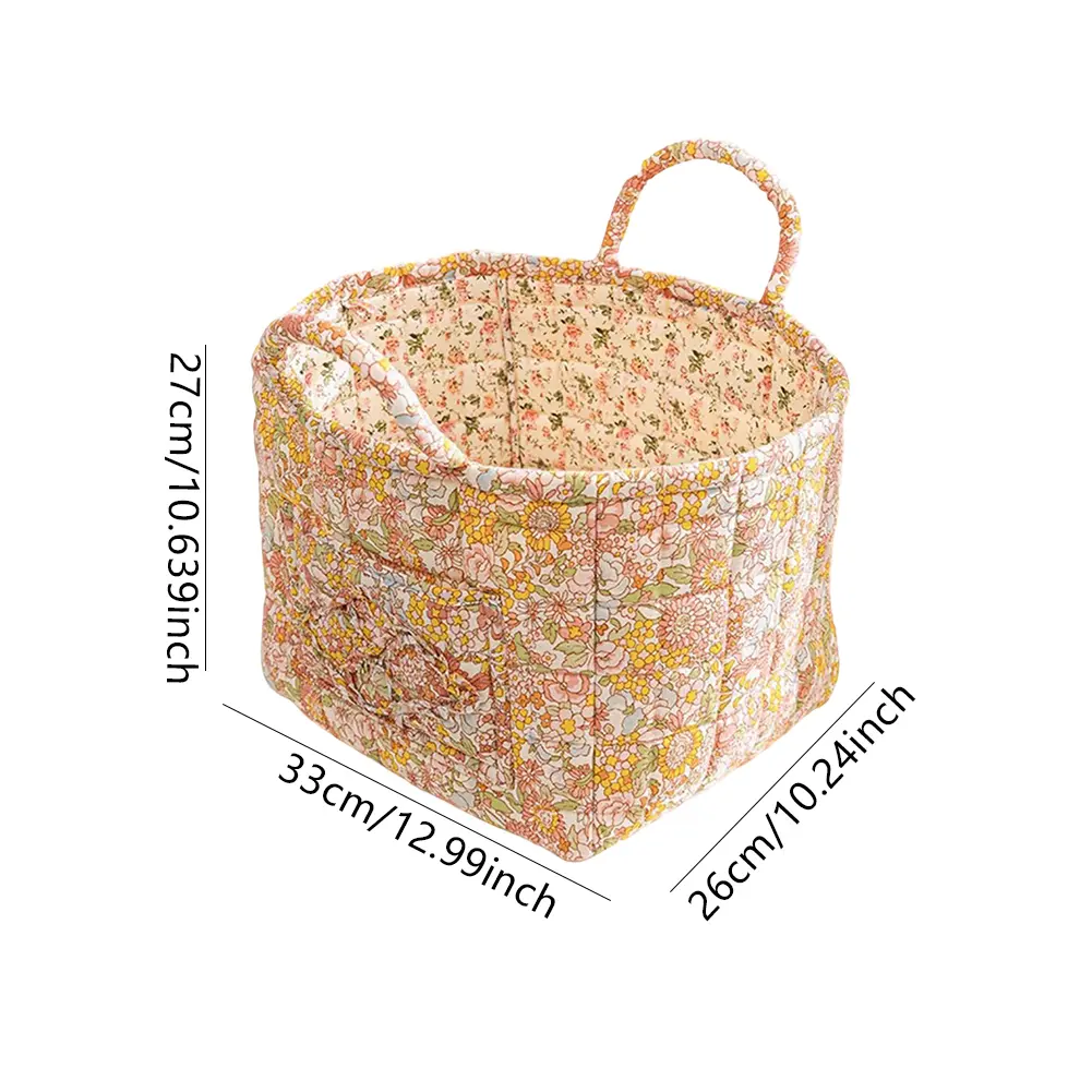 Pastoral style Fabric Storage Basket with Handle Quilted Laundry Hampers Big Capacity Portable Underwear Sorting Basket for Home