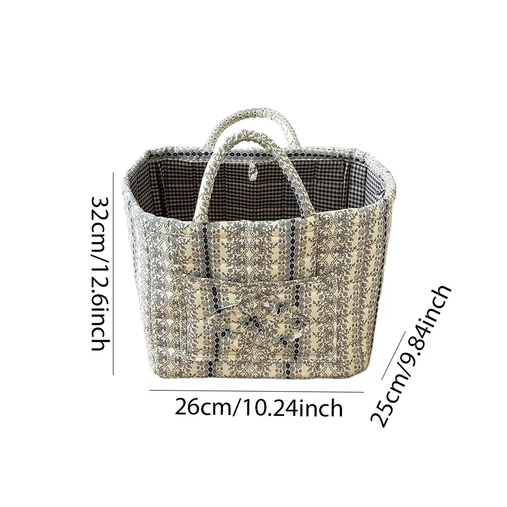 Pastoral style Fabric Storage Basket with Handle Quilted Laundry Hampers Big Capacity Portable Underwear Sorting Basket for Home