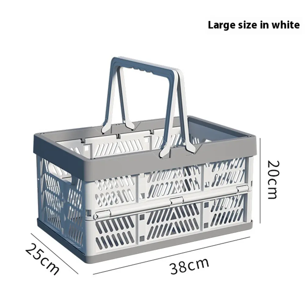 Plastic Collapsible Storage Crate Stackable Handle Crate Large Picnic Basket for Kitchen Living Room and Desktop Organization
