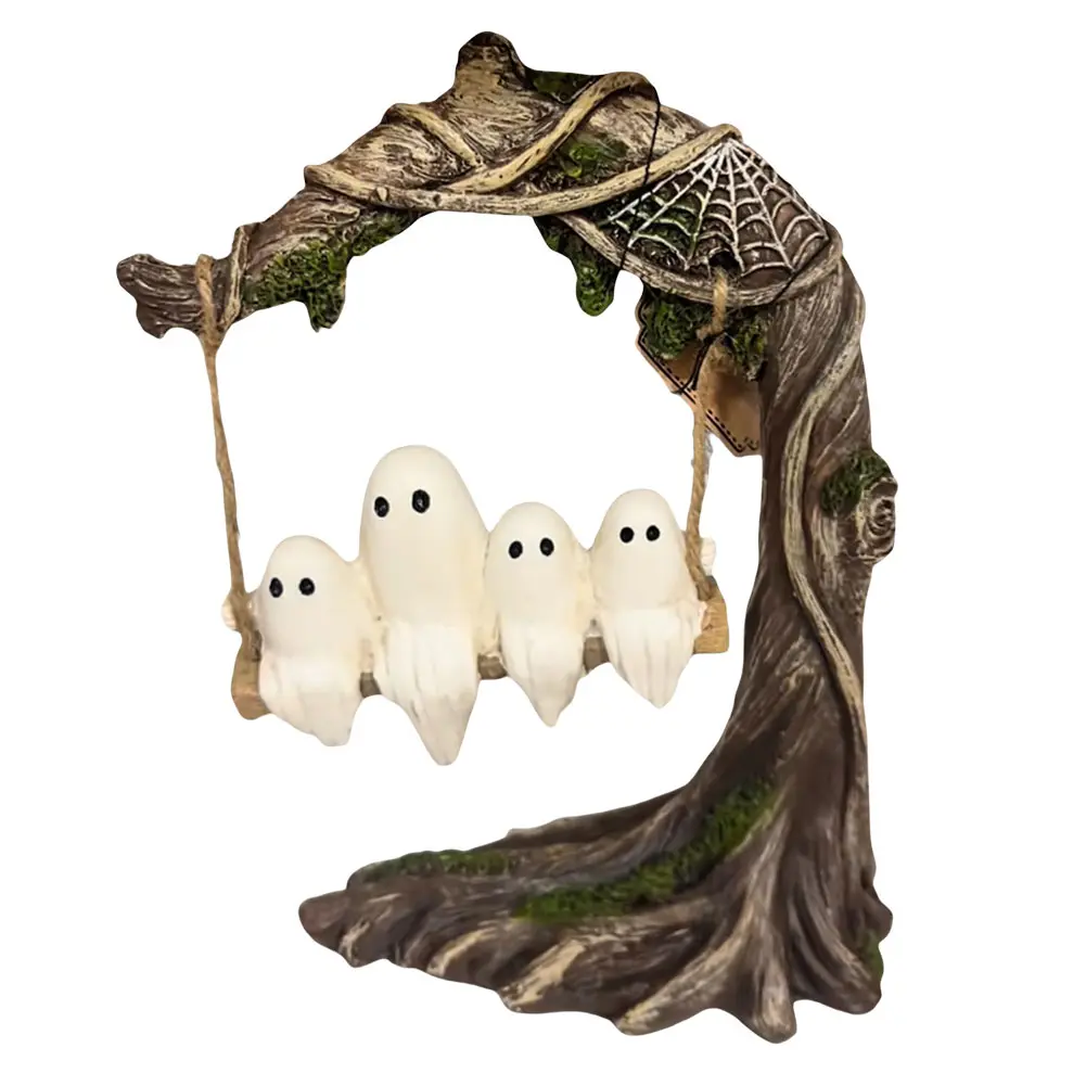 Halloween Swing Ghost Ornament Funny Tree Hanging Ornaments White Ghost Swing Decorations for Desktop Bookshelf