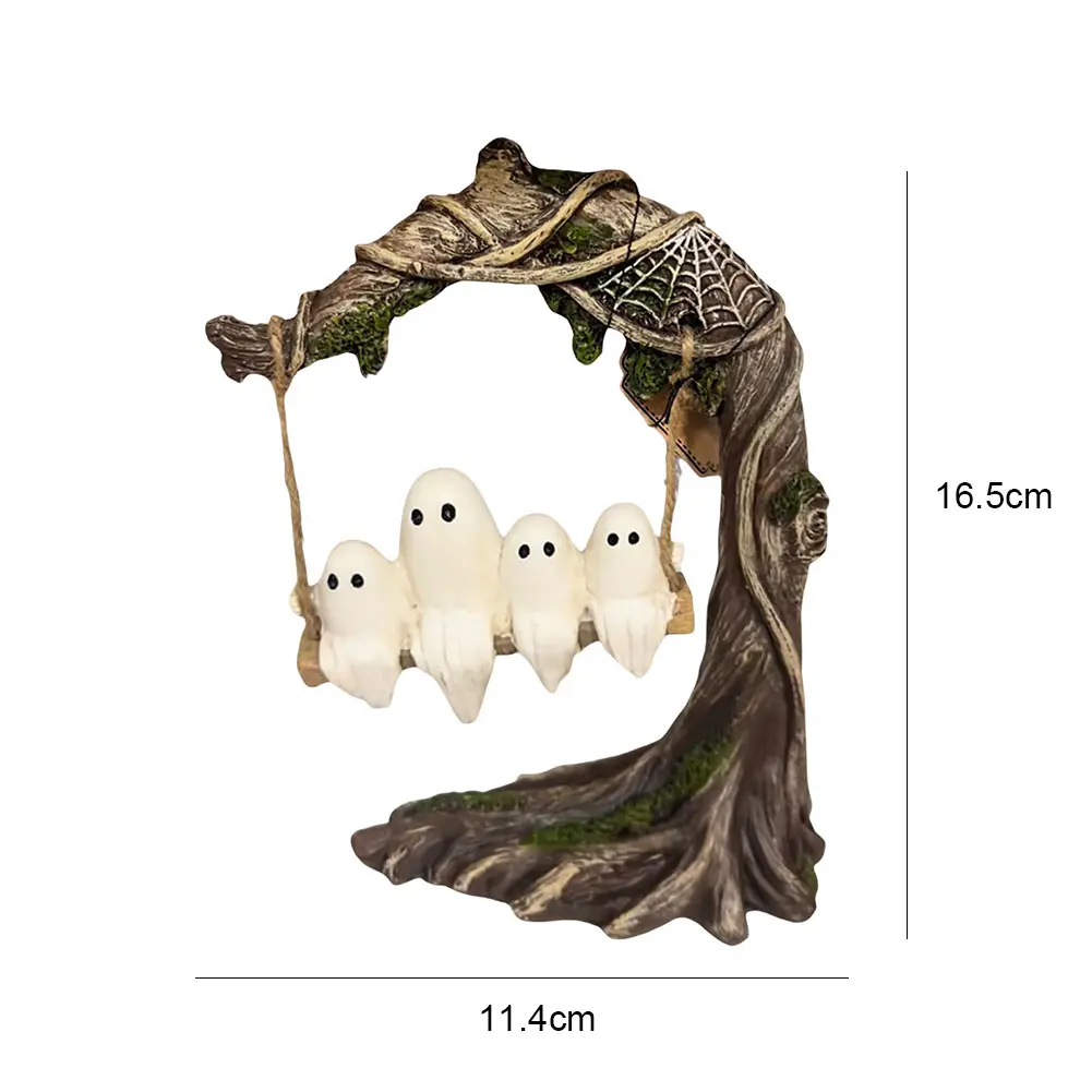 Halloween Swing Ghost Ornament Funny Tree Hanging Ornaments White Ghost Swing Decorations for Desktop Bookshelf