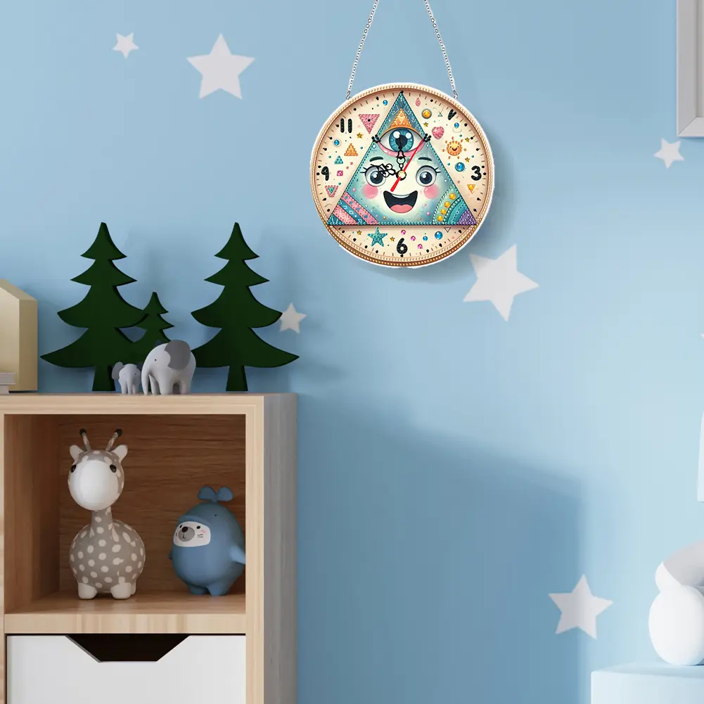 2Pcs 2D Flat DIY Diamond Painting Clock Pendant Irregular Shaped Drilling 5D Hanging Clock Art Craft for Living Room Decoration