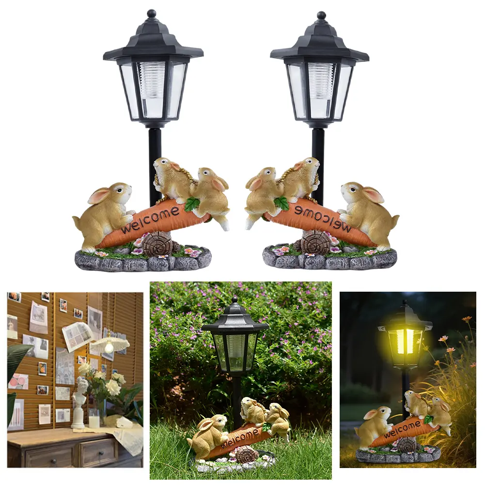 Solar Powered Resin Sculpture Figurine Light Animal Cute Sculpture Lamp for Courtyard Outside Yard Garden