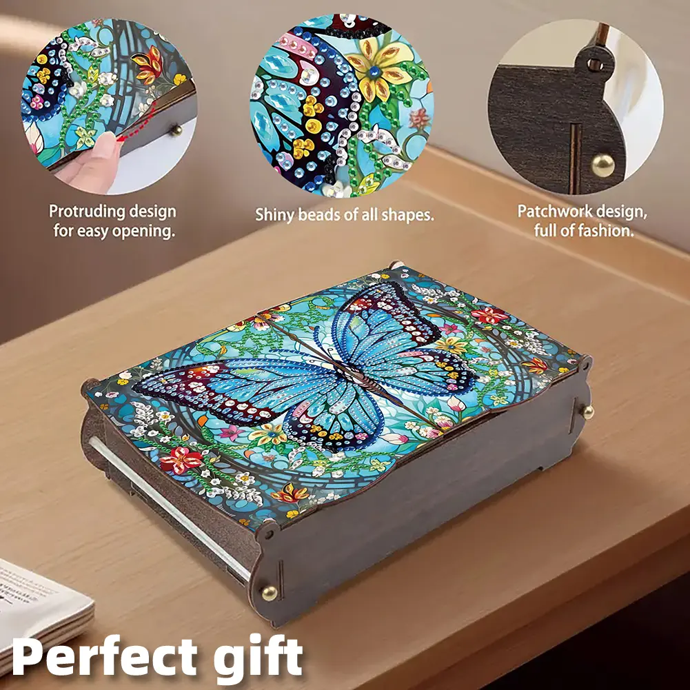 DIY Diamond Painting Colored Pattern Wood Case Partial Drill Crystal Mosaic Storage Container for Home Car Desk Decoration Craft