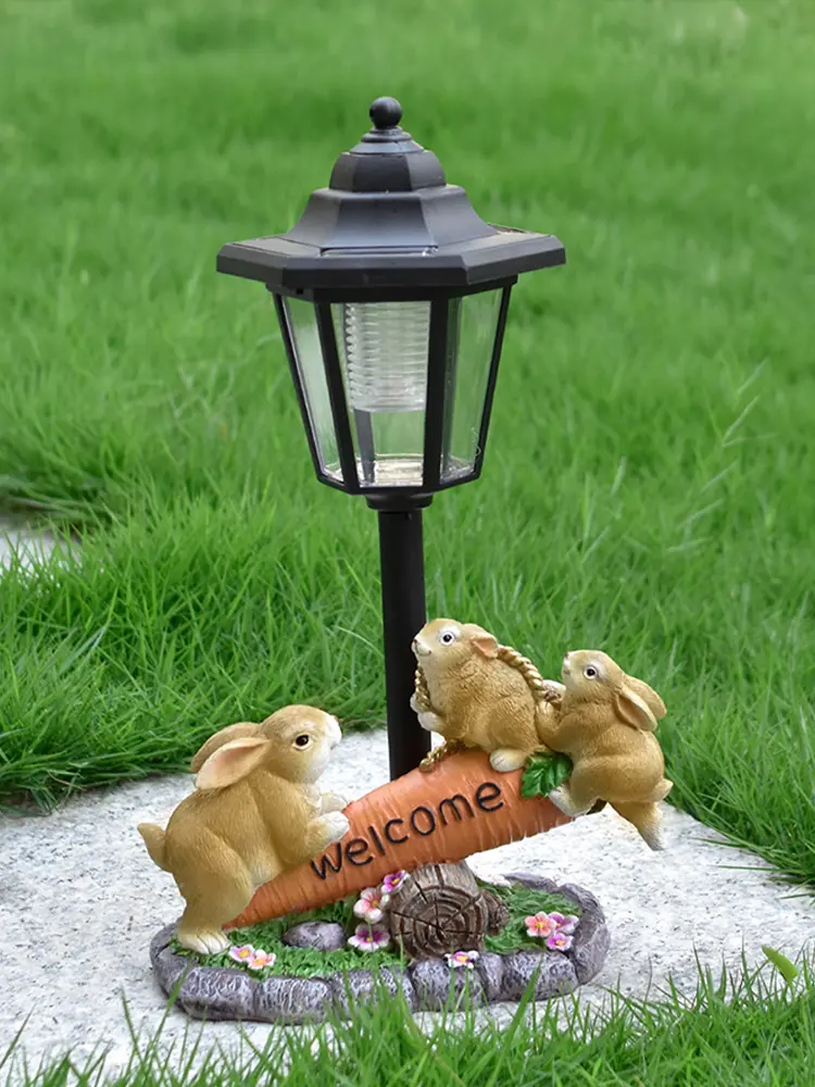Solar Powered Resin Sculpture Figurine Light Animal Cute Sculpture Lamp for Courtyard Outside Yard Garden