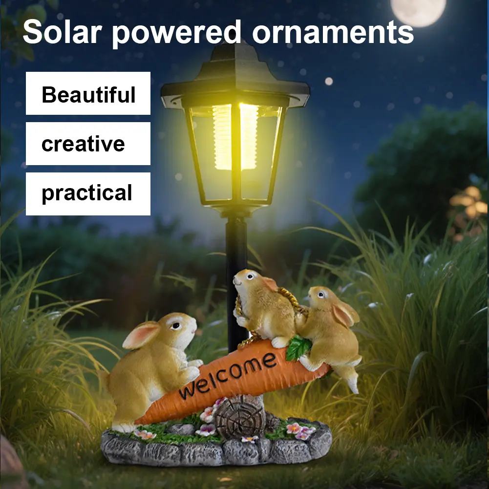 Solar Powered Resin Sculpture Figurine Light Animal Cute Sculpture Lamp for Courtyard Outside Yard Garden