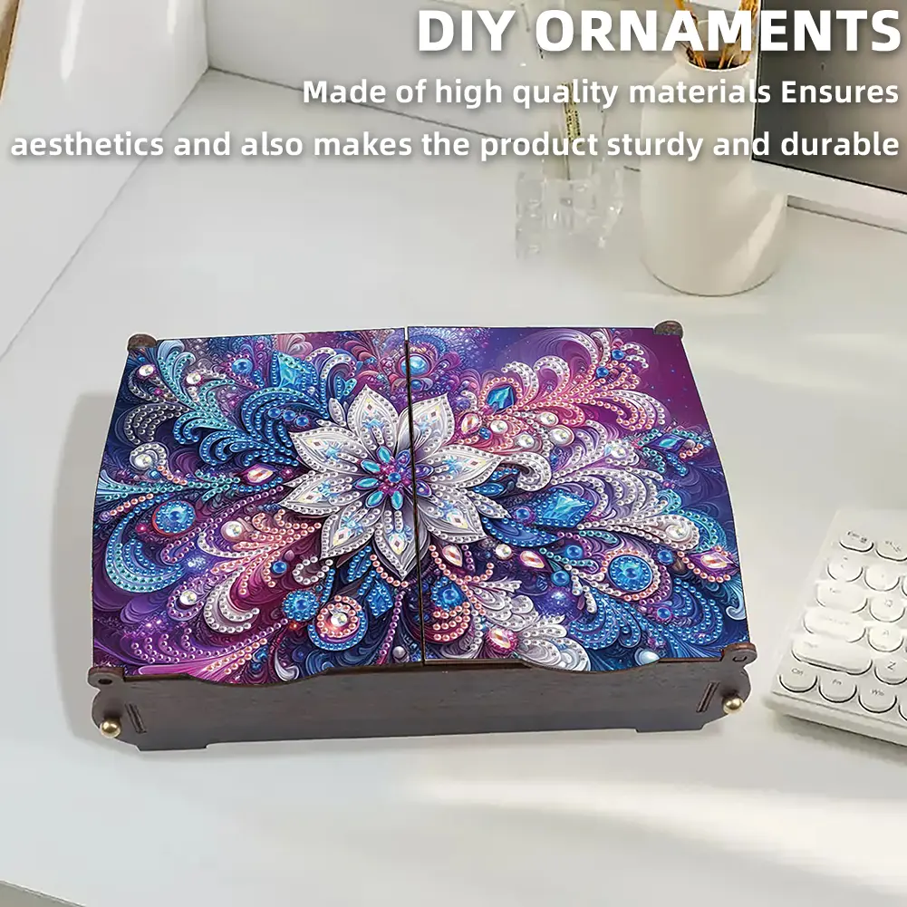 DIY Diamond Painting Colored Pattern Wood Case Partial Drill Crystal Mosaic Storage Container for Home Car Desk Decoration Craft