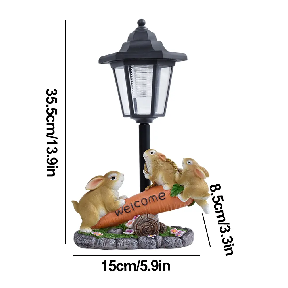 Solar Powered Resin Sculpture Figurine Light Animal Cute Sculpture Lamp for Courtyard Outside Yard Garden