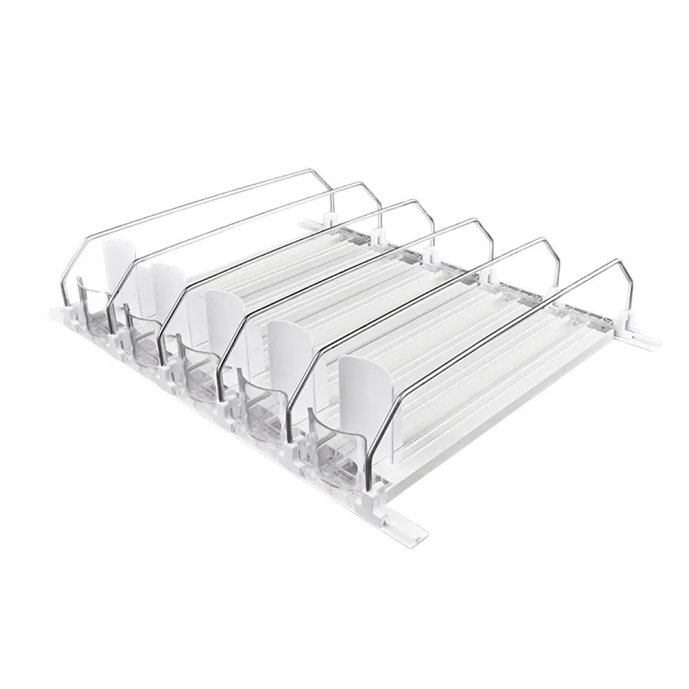 Canned Beverage Push Rack Spring Push Beverage Pusher Shelf Adjustable Width Can Shelf Pusher E-shaped Glide for Kitchen Fridge