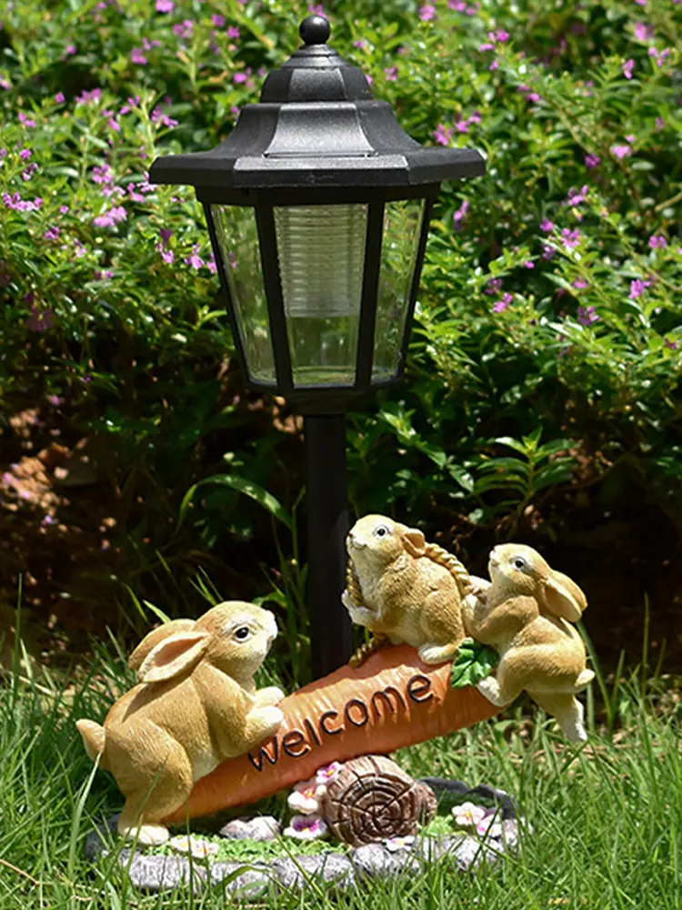 Solar Powered Resin Sculpture Figurine Light Animal Cute Sculpture Lamp for Courtyard Outside Yard Garden