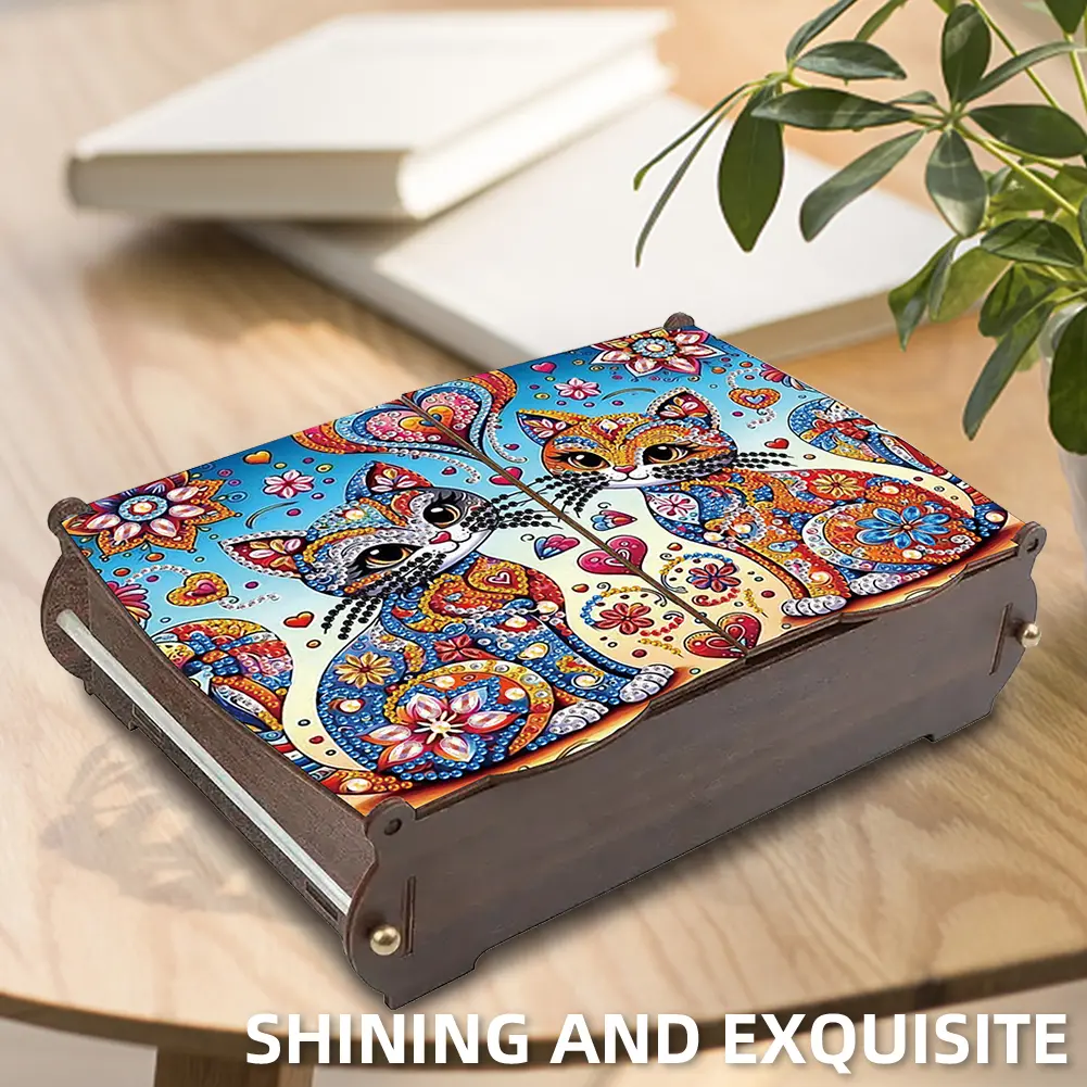 DIY Diamond Painting Colored Pattern Wood Case Partial Drill Crystal Mosaic Storage Container for Home Car Desk Decoration Craft