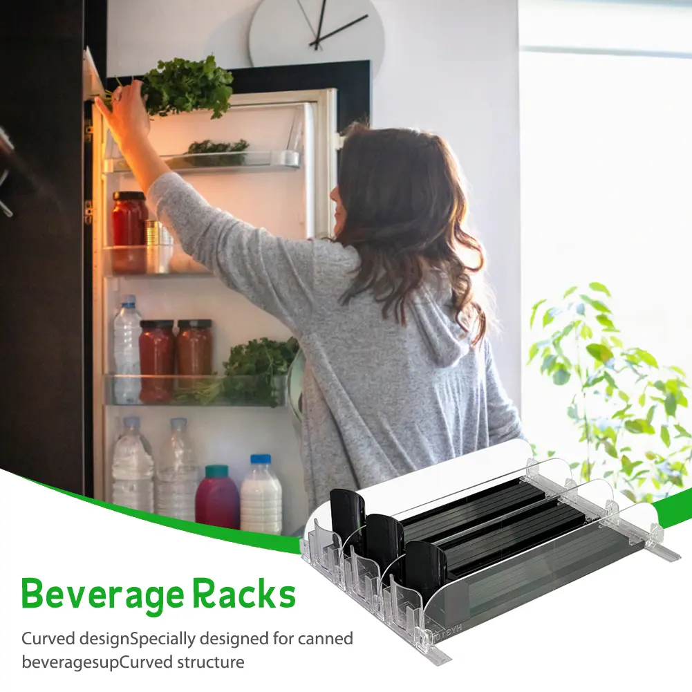 Canned Beverage Push Rack Spring Push Beverage Pusher Shelf Adjustable Width Can Shelf Pusher E-shaped Glide for Kitchen Fridge