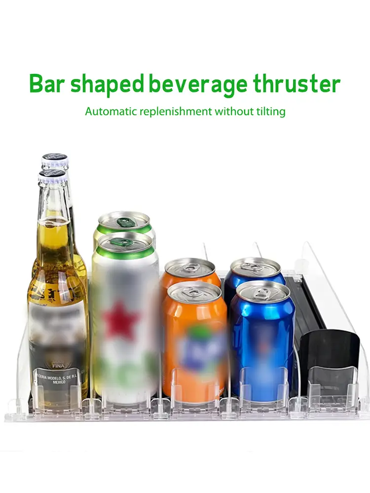 Canned Beverage Push Rack Spring Push Beverage Pusher Shelf Adjustable Width Can Shelf Pusher E-shaped Glide for Kitchen Fridge