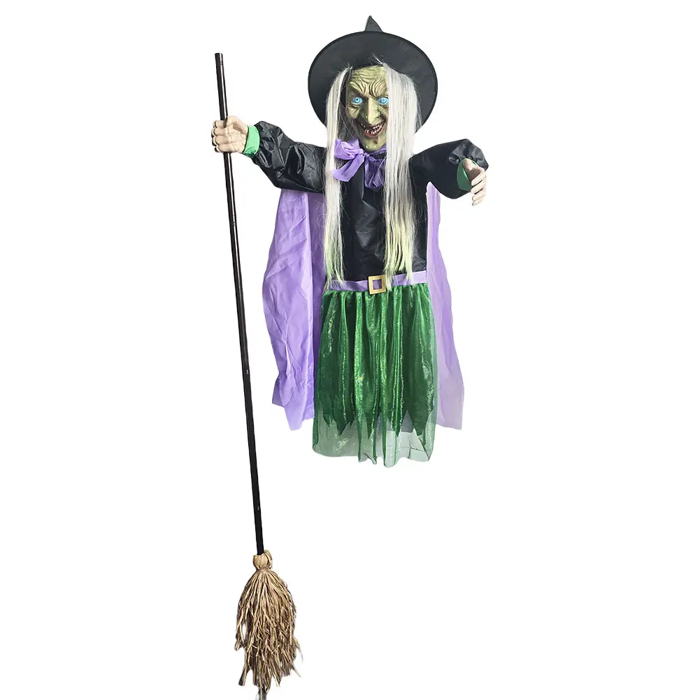 Halloween Props Animated Hovering Witch Animatronics with Terrifying Sounds & Lights Floating Witch for Garden Yard Lawn Indoor