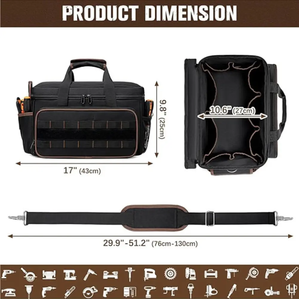 17 Inch Electricians Tool Bags Waterproof Large Tool Bag Organizer Heavy Duty Tool Bags for Electrician Mechanic Plumber HVAC