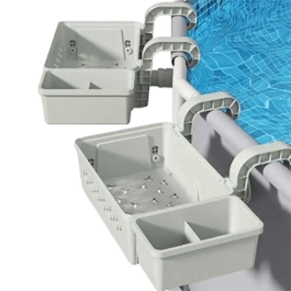 Poolside Storage Baskets with Cup Holders Fit 3-Inch Or Smaller Top Rails Ground Pool Storage Basket for Most Above Ground Pool
