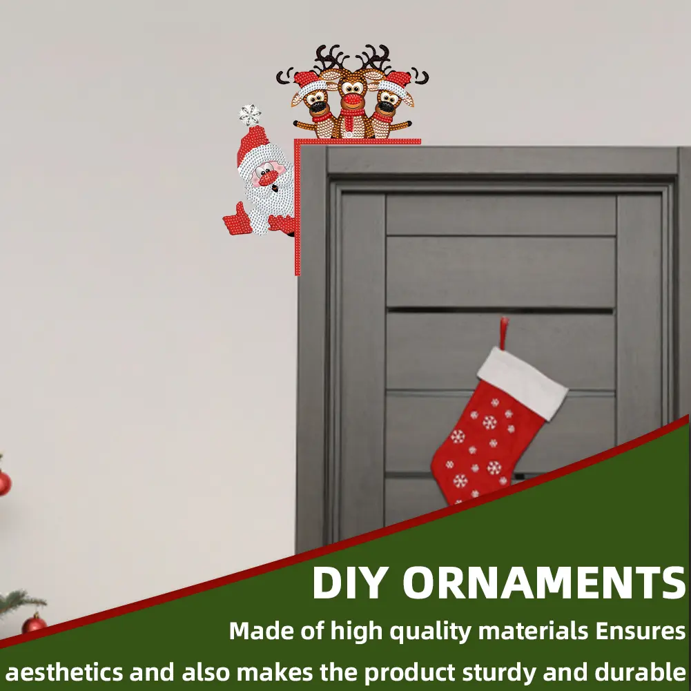 2D Flat Pattern Christmas Door Frame Decorations DIY Diamond Painting Ornaments Kit 5D Diamond Painting Art Kit for Party Favors
