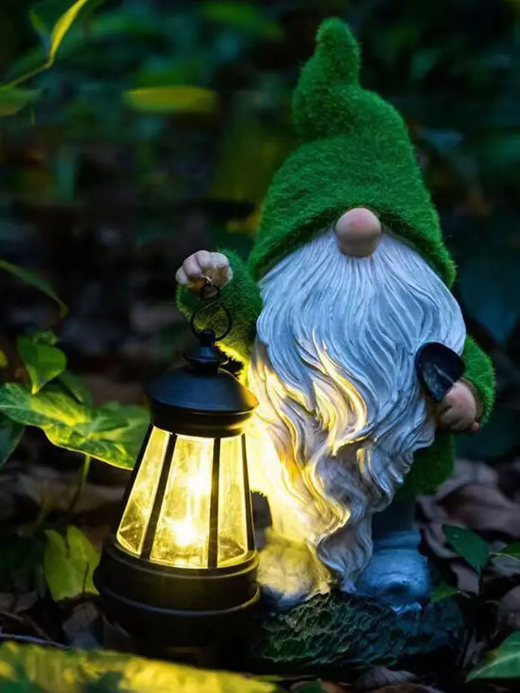 Garden Gnome with Solar Light Decorative Funny Garden Sculpture Waterproof Outdoor Gnome Decoration for Patio Lawn Yard Balcony