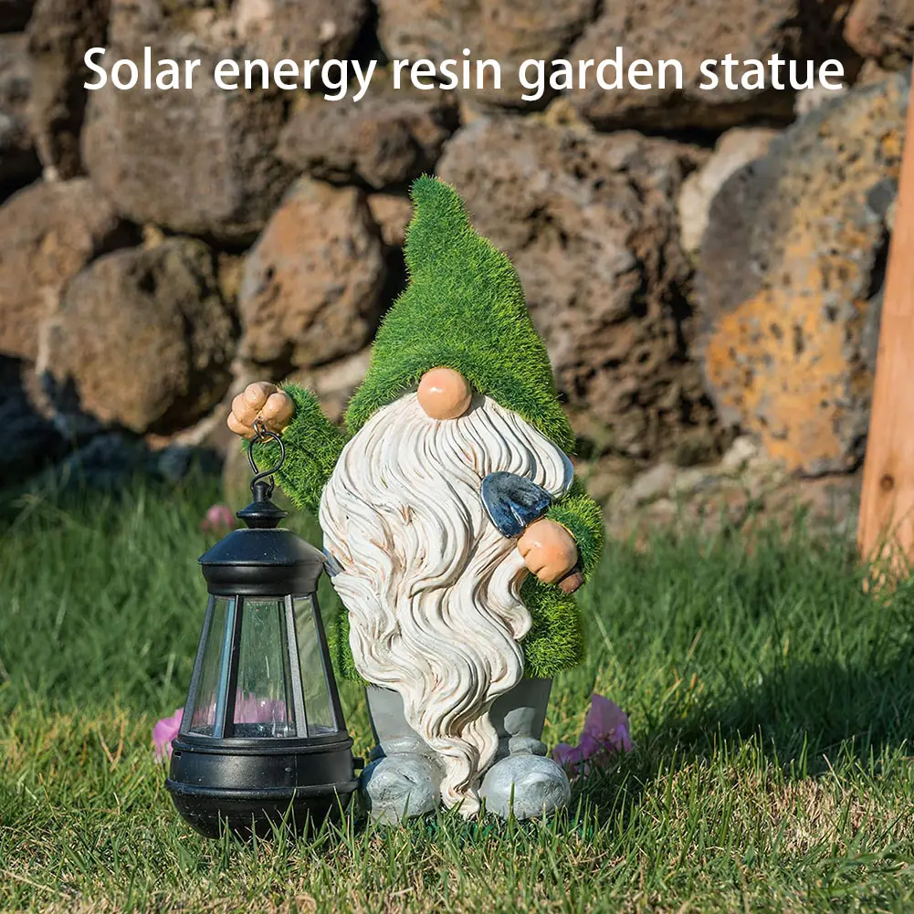 Garden Gnome with Solar Light Decorative Funny Garden Sculpture Waterproof Outdoor Gnome Decoration for Patio Lawn Yard Balcony