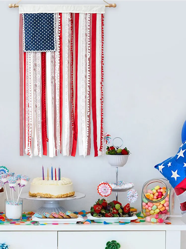 48in X 27in Patriotic Memorial Day Decor American Bunting Flag Independence Day Garden Flag for 4th of July Independence Day