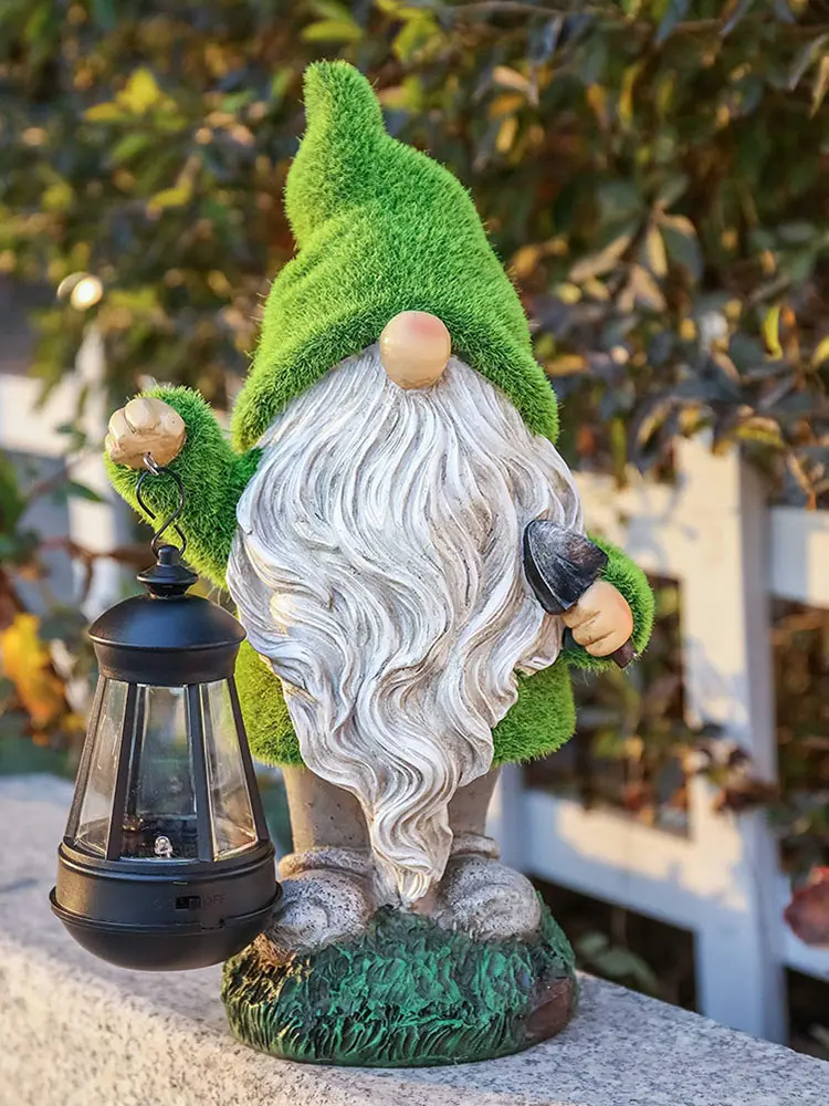 Garden Gnome with Solar Light Decorative Funny Garden Sculpture Waterproof Outdoor Gnome Decoration for Patio Lawn Yard Balcony