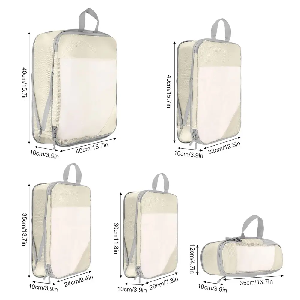 Set of Five Lightweight Compressible Travel Bags for Large Capacity Luggage Storage Perfect for Camping and Hiking