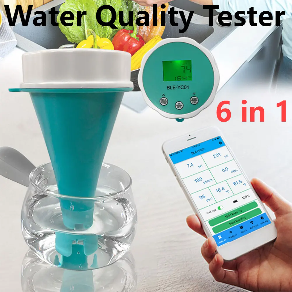 6 in1 Water Quality Detector PH EC TDS ORP CL Temperature Calibration Chlorine Water Tester APP Online Monitor for Swimming Pool