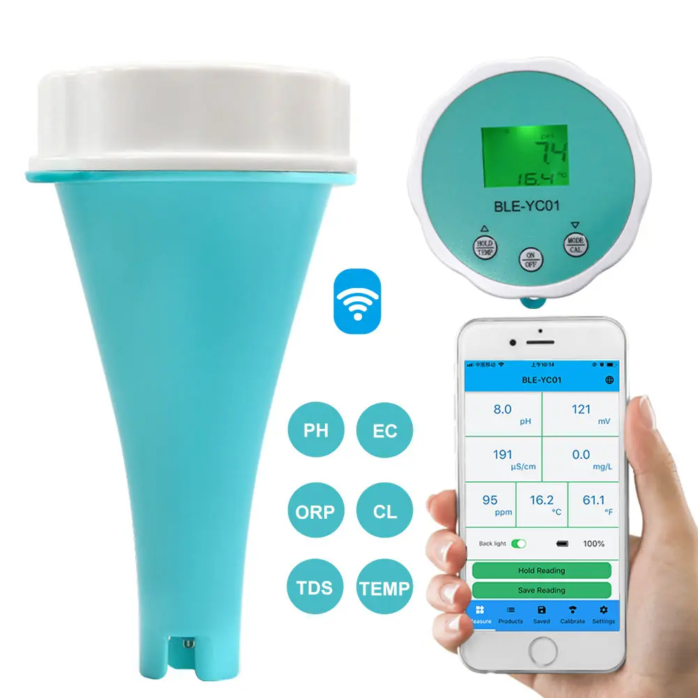 6 in1 Water Quality Detector PH EC TDS ORP CL Temperature Calibration Chlorine Water Tester APP Online Monitor for Swimming Pool