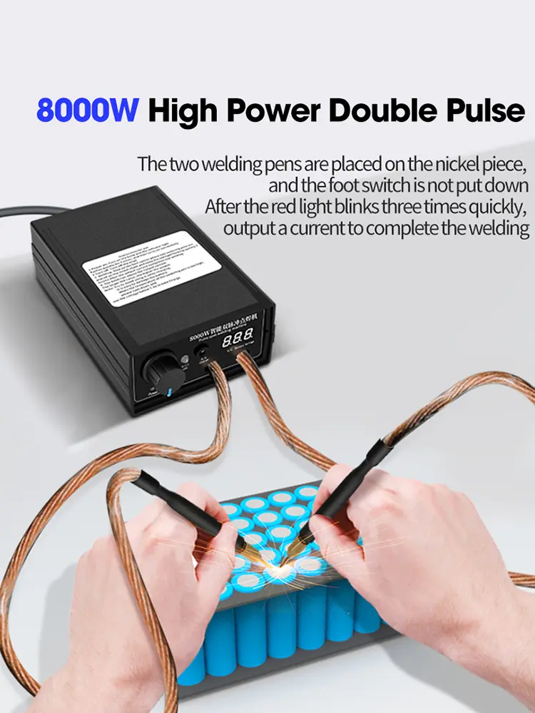 Portable Electric Welding Machine 8000W Pulse Spot Welding Equipment Digital Display for 18650 Battery and Welding Nickel Strip