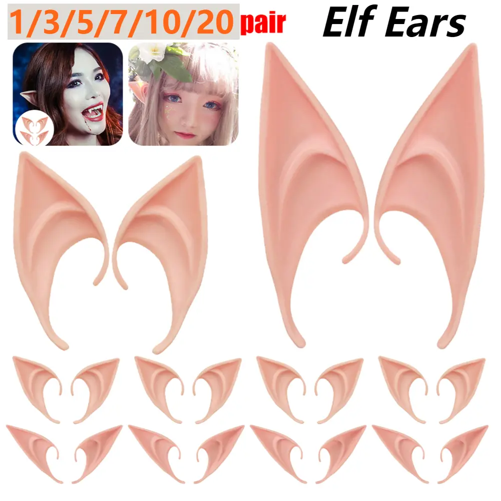 20-1Pairs Halloween Elf Ears Latex Ears for Angel Halloween Cosplay Decoration Masquerade Costume Fairy Photo Props for Girls