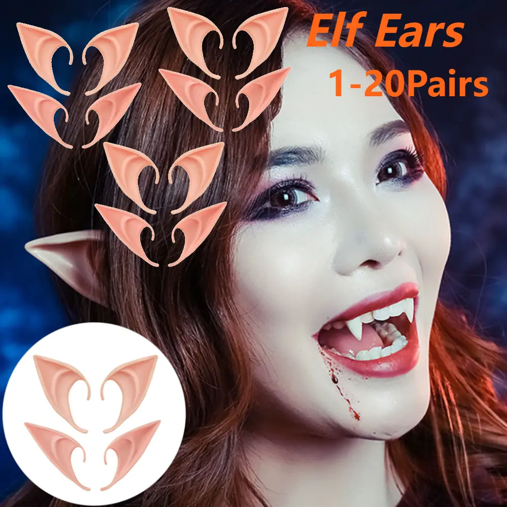 20-1Pairs Halloween Elf Ears Latex Ears for Angel Halloween Cosplay Decoration Masquerade Costume Fairy Photo Props for Girls