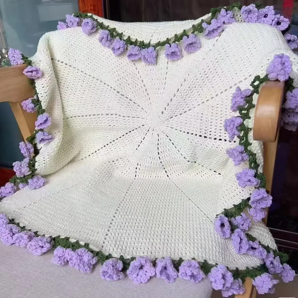 Finished Or DIY Rose Blanket Flowers Handmade Crocheted Sweater Bed Couch Mother's Day Gift For Mum Soft Knitting Throw Blankets
