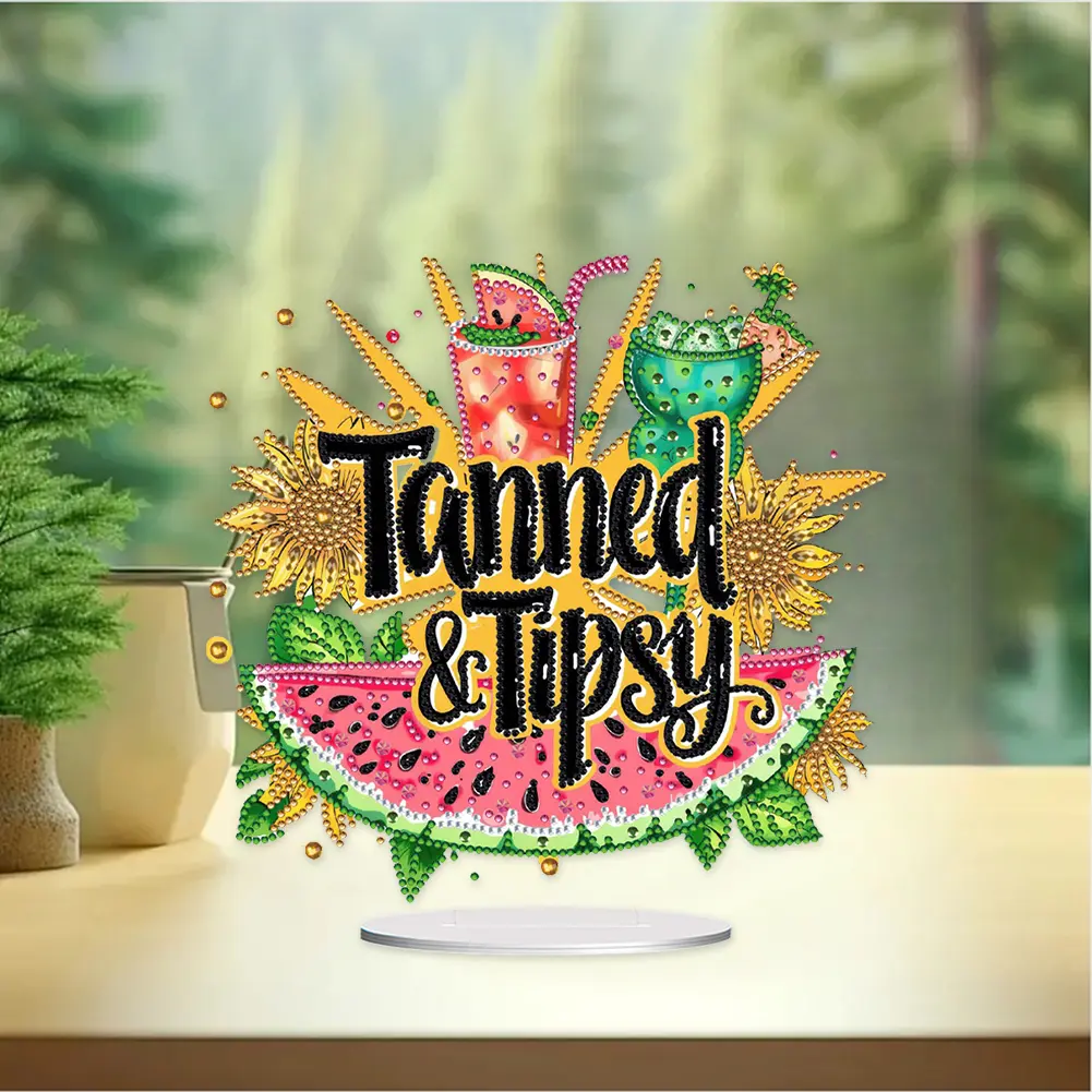 Acrylic Special Shape Cactus Diamond Painting Tabletop Ornaments Kit 5D DIY Diamond Art Tabletop Decorations Bedroom Table Decor