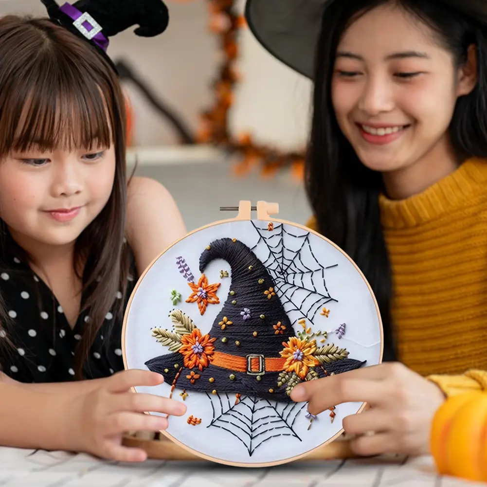 Halloween Embroidery Kit Embroidery Supplies Stamped Cross Stitch Kit for Adults Beginners Starter
