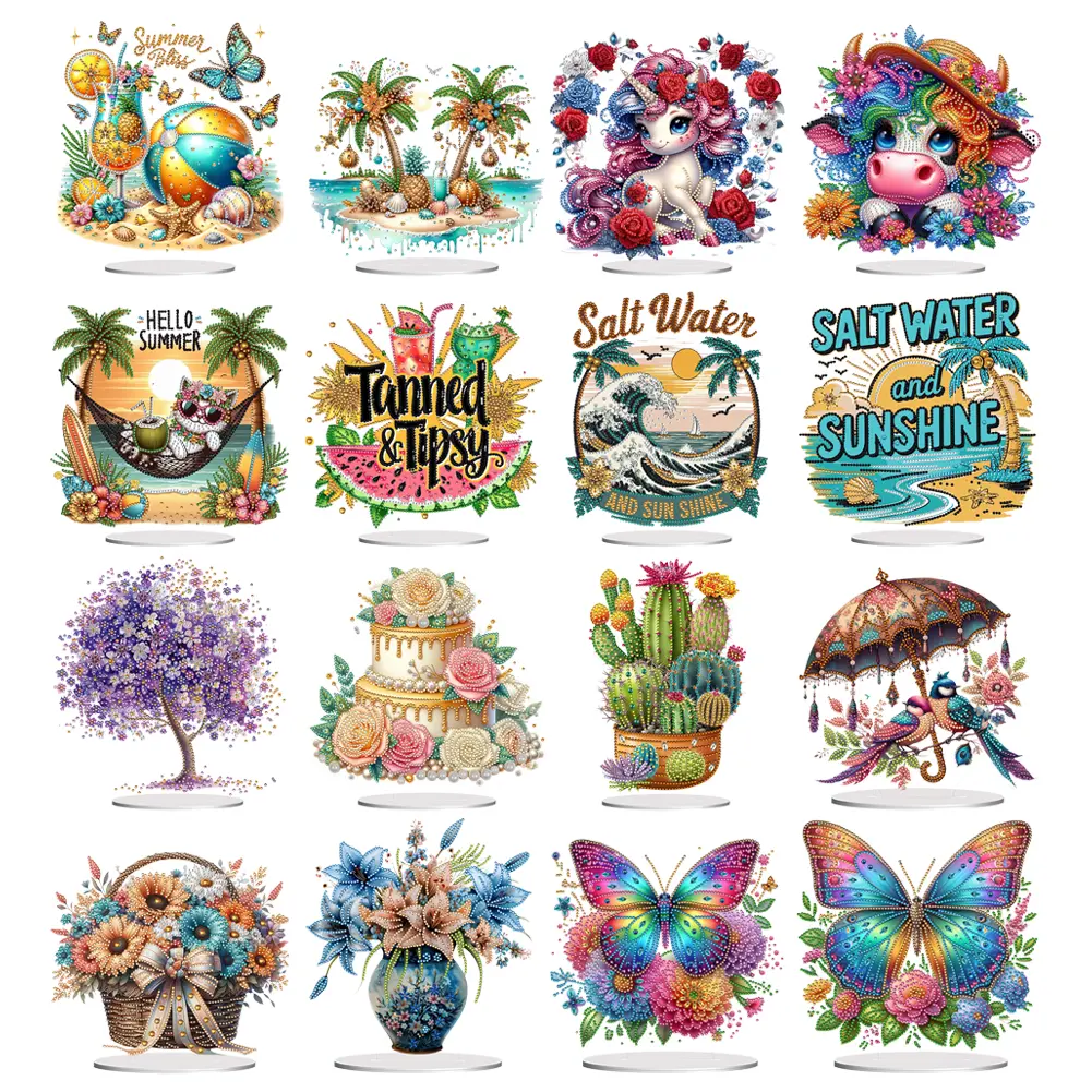 Acrylic Special Shape Cactus Diamond Painting Tabletop Ornaments Kit 5D DIY Diamond Art Tabletop Decorations Bedroom Table Decor
