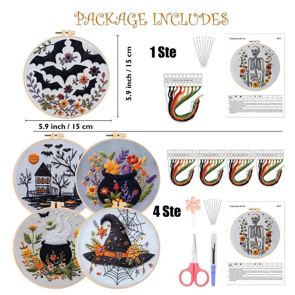 Halloween Embroidery Kit Embroidery Supplies Stamped Cross Stitch Kit for Adults Beginners Starter
