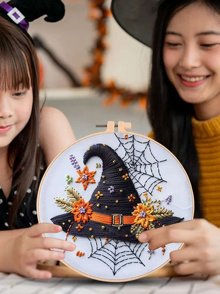 Halloween Embroidery Kit Embroidery Supplies Stamped Cross Stitch Kit for Adults Beginners Starter