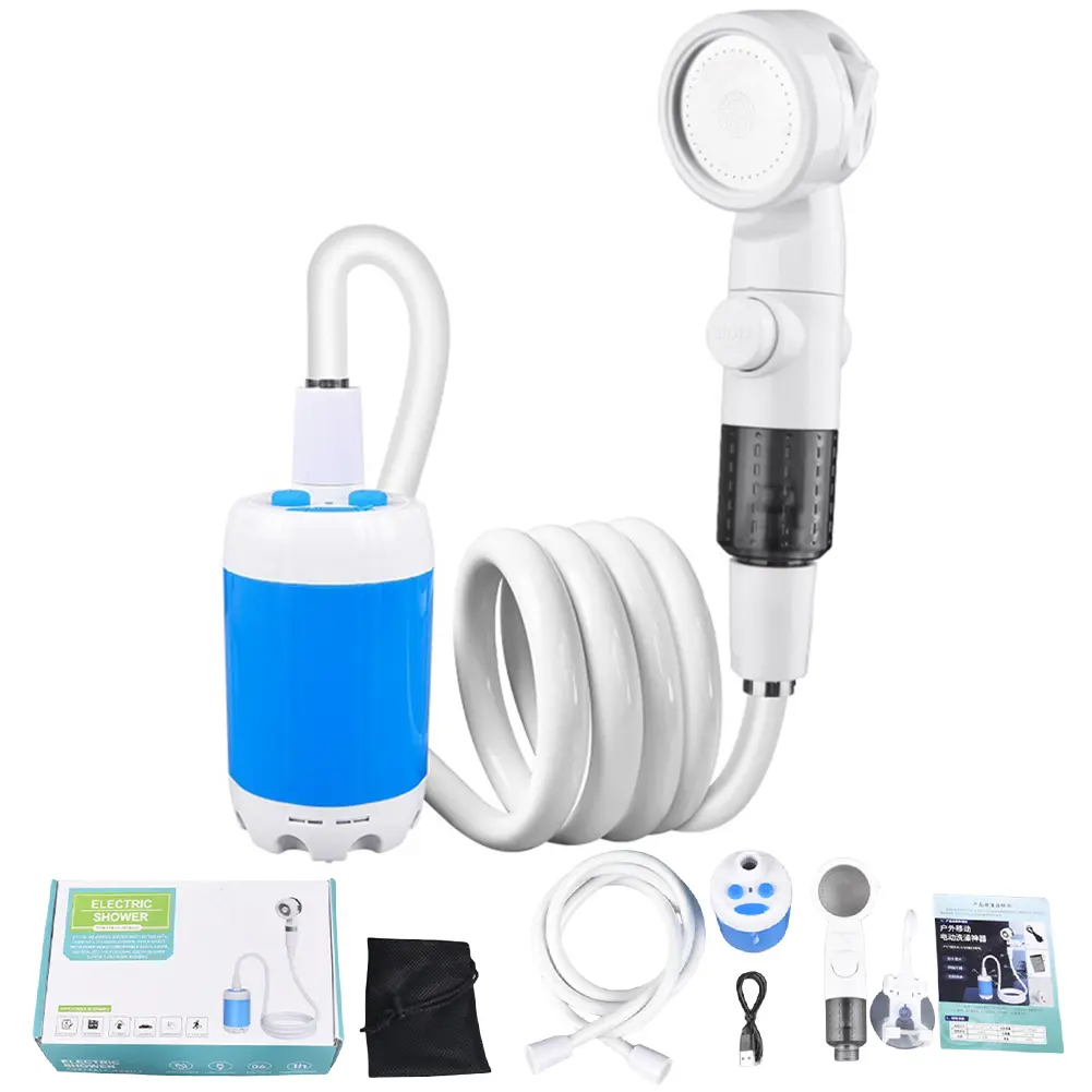 Portable Camping Shower with Digital Display Outdoor Camp Shower Pump Electric Shower Pump for Hiking Car Washing & Pet Cleaning