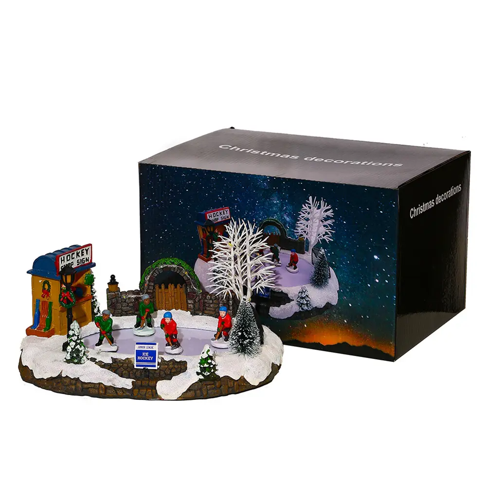 Glowing Christmas Music House Resin Christmas Figurine Xmas Music Box for Desktop Ornaments Christmas Gift