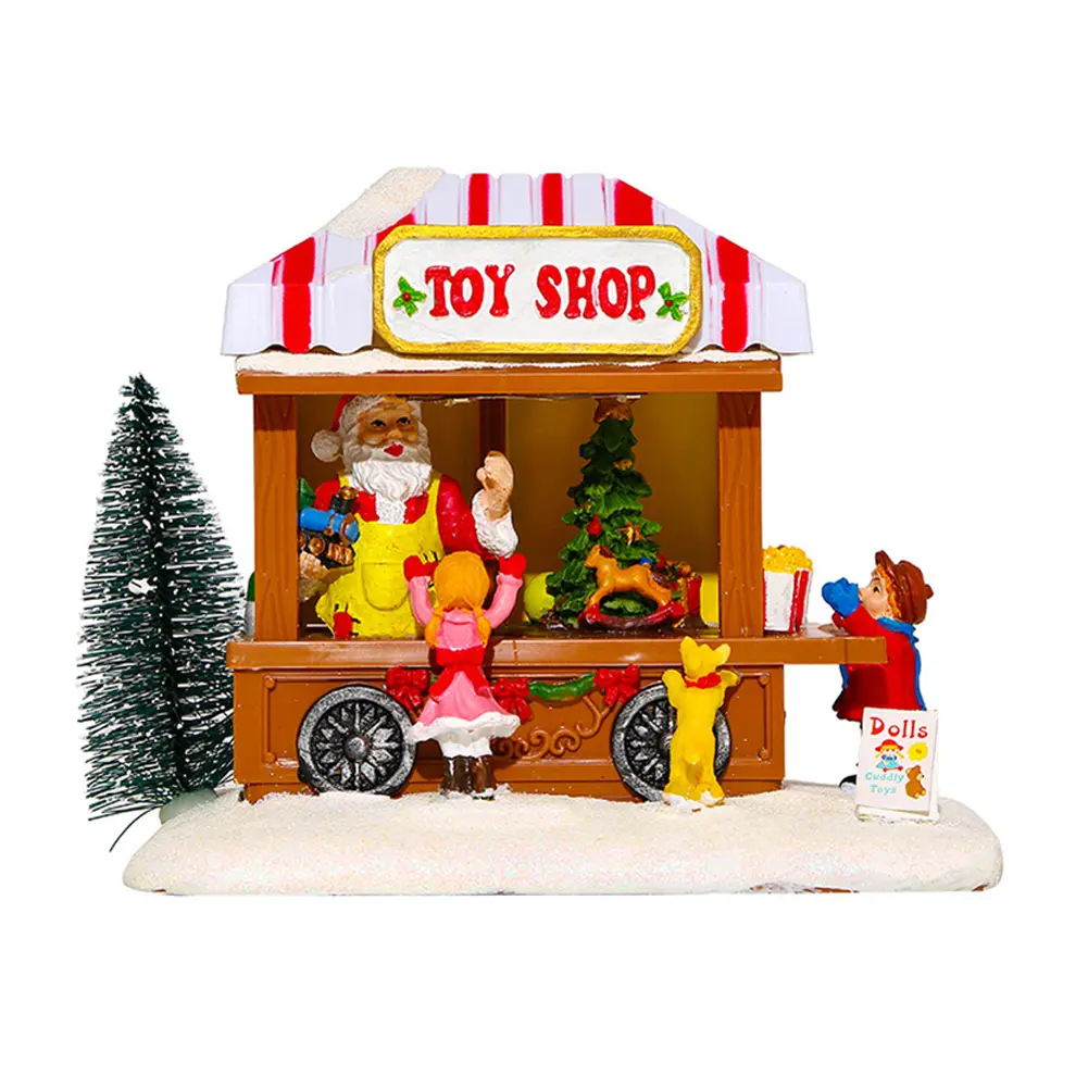Lighted LED Christmas Ornaments with Xmas Tree Resin Christmas Commissary Figurine for Desktop Ornaments Christmas Gift
