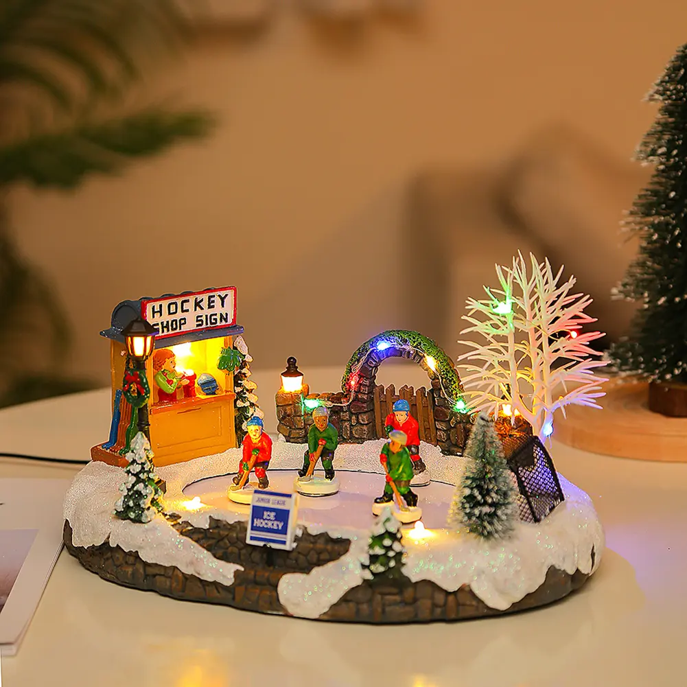 Glowing Christmas Music House Resin Christmas Figurine Xmas Music Box for Desktop Ornaments Christmas Gift