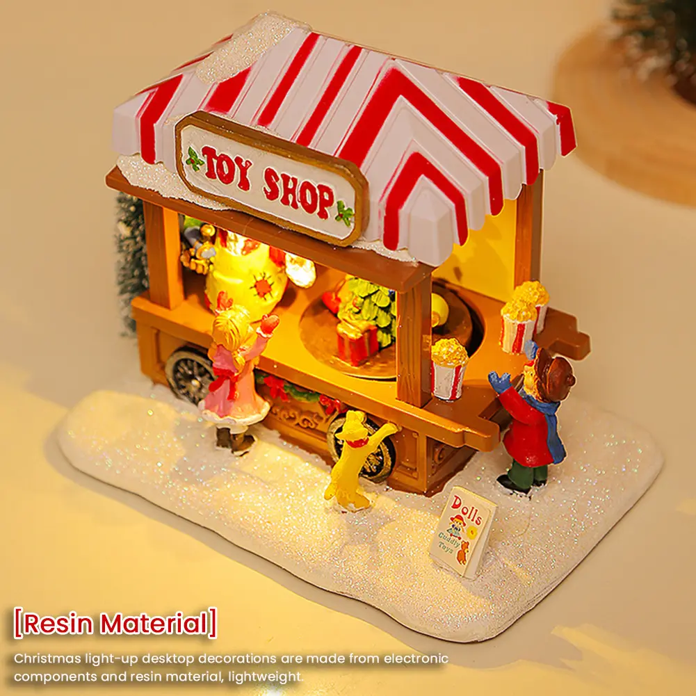 Lighted LED Christmas Ornaments with Xmas Tree Resin Christmas Commissary Figurine for Desktop Ornaments Christmas Gift