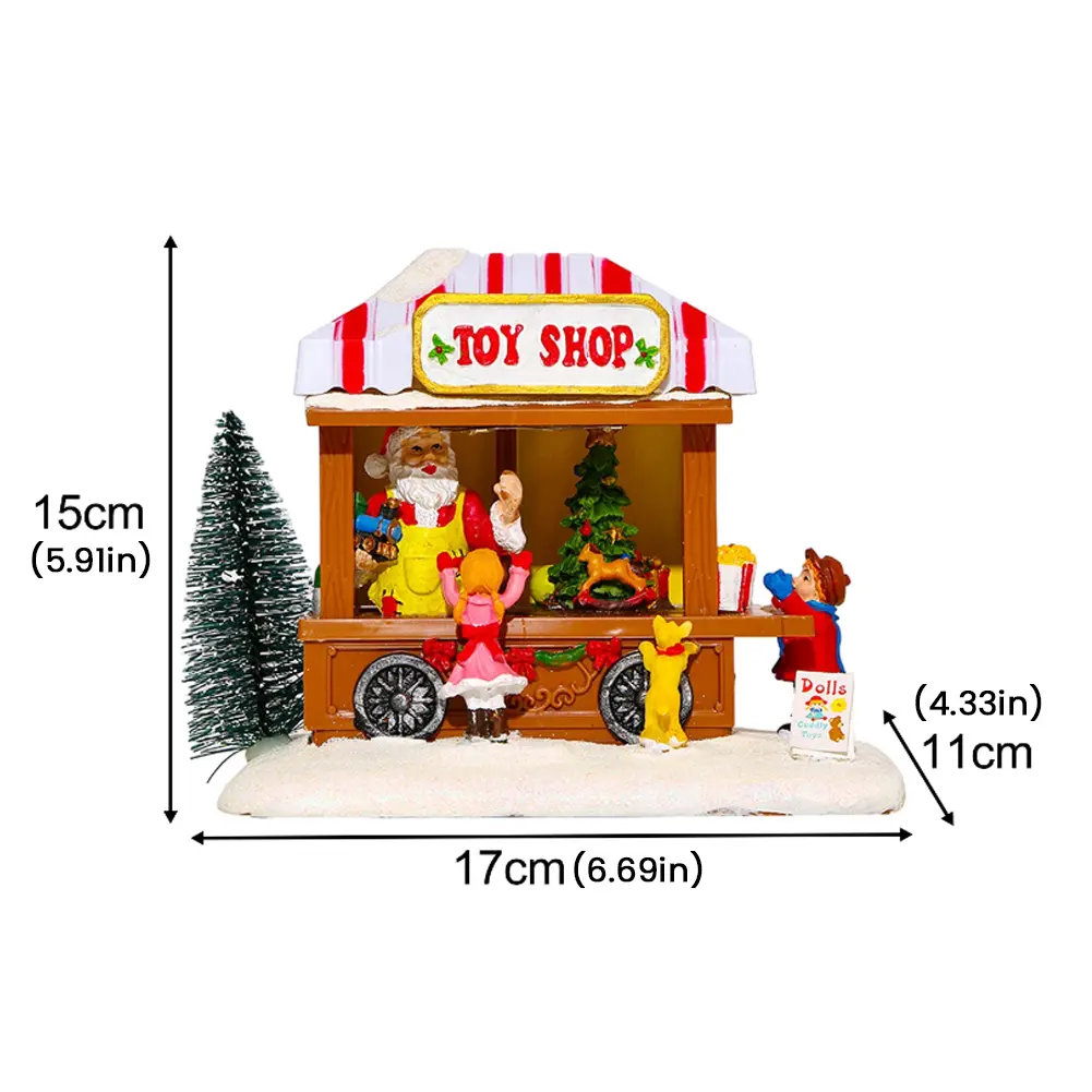 Lighted LED Christmas Ornaments with Xmas Tree Resin Christmas Commissary Figurine for Desktop Ornaments Christmas Gift