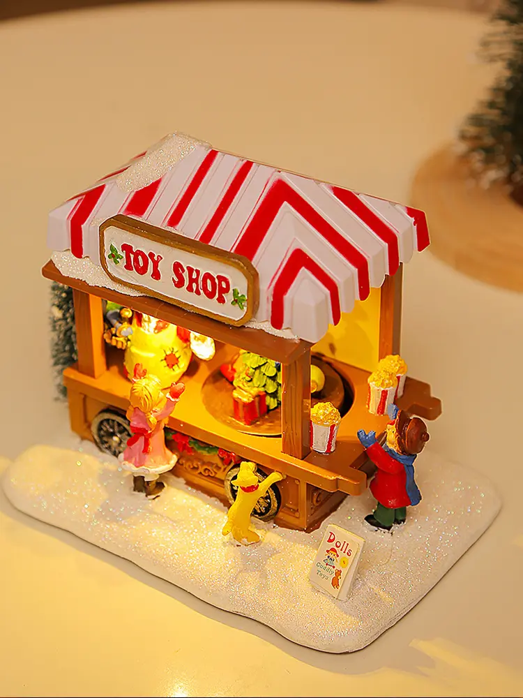 Lighted LED Christmas Ornaments with Xmas Tree Resin Christmas Commissary Figurine for Desktop Ornaments Christmas Gift