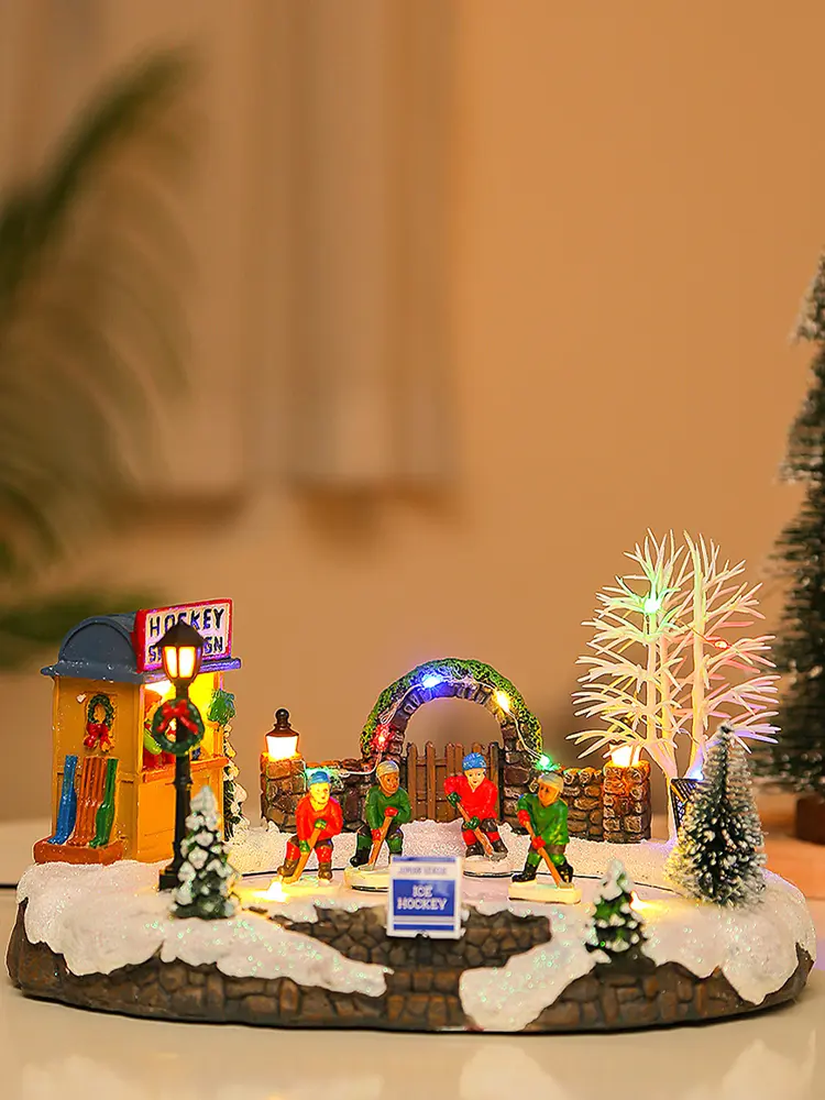 Glowing Christmas Music House Resin Christmas Figurine Xmas Music Box for Desktop Ornaments Christmas Gift