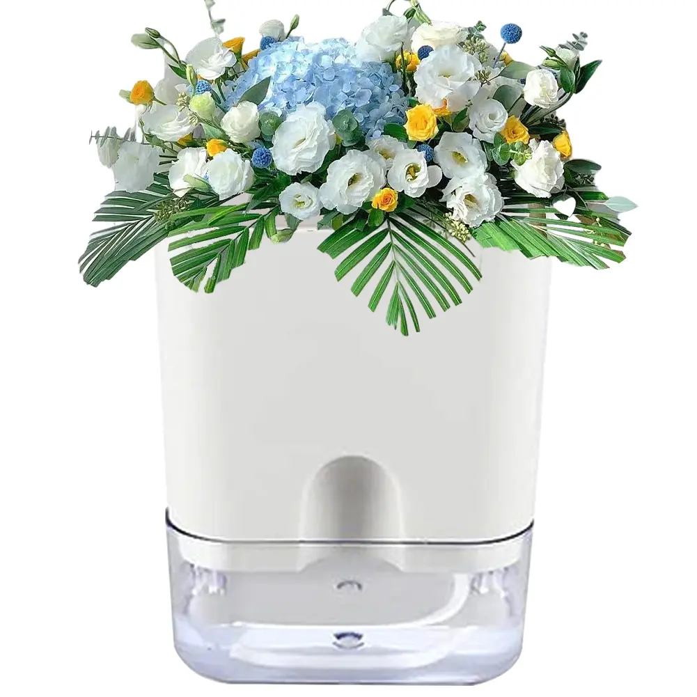 Self Watering Plant Pot Self Watering Planter with Cotton Rope Transparent Flower Pot Double Layer Flowerpot for Indoor Plants