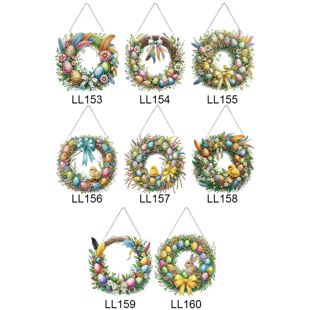 Single Sided Diamond Art Hanging Pendant Handmade Easter Wreath 5D DIY Diamond Painting Dots Pendant Bowknot Bird for Home Decor