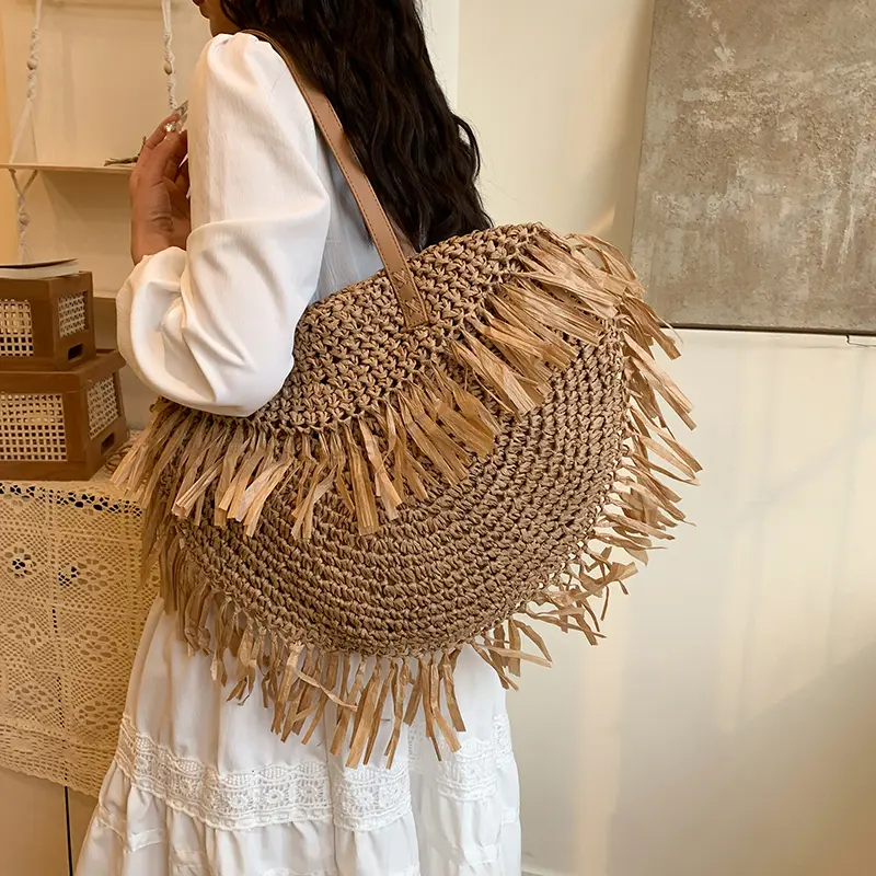 Women Stylish Knit Shoulder Bag Wear Resist Hollowed-Out Braid Bag Semicircle Underarm Bag Female Travel Commute Shoulder Bag